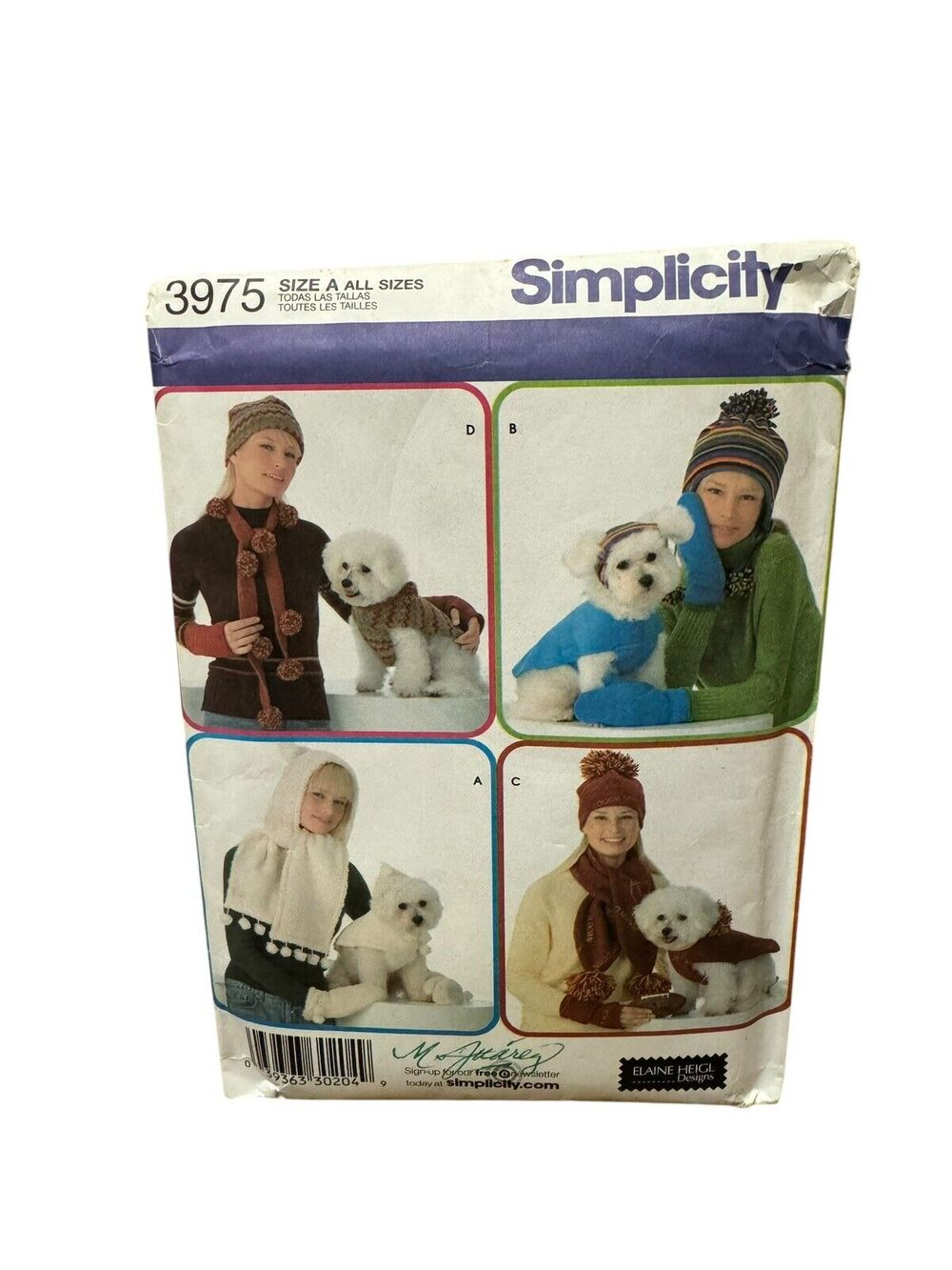 Simplicity 3975 Dog Coats and Misses Accessories Scarf Hat Sewing Pattern uncut